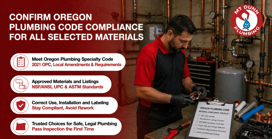 Confirm Oregon Plumbing Code Compliance For All Selected Materials