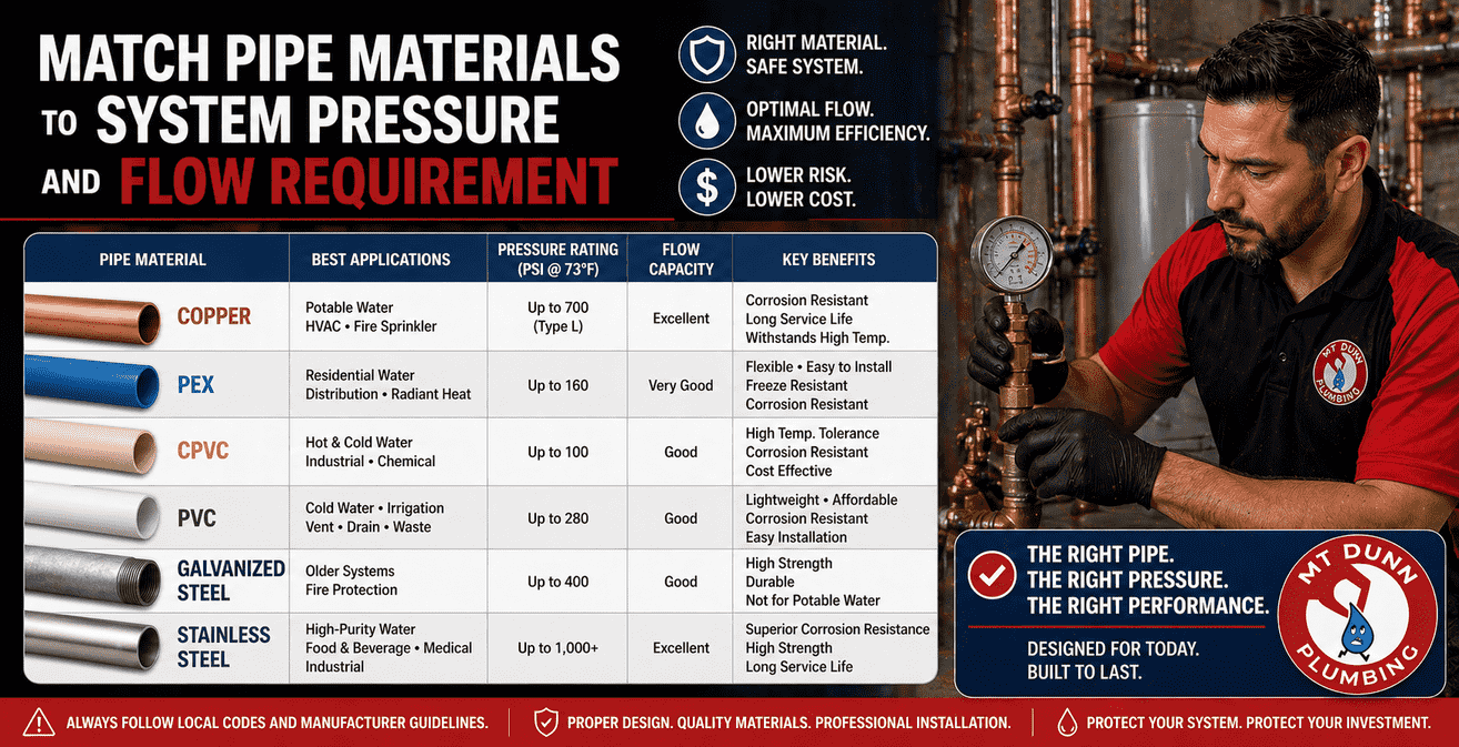 Match Pipe Materials to System Pressure and Flow Requirements