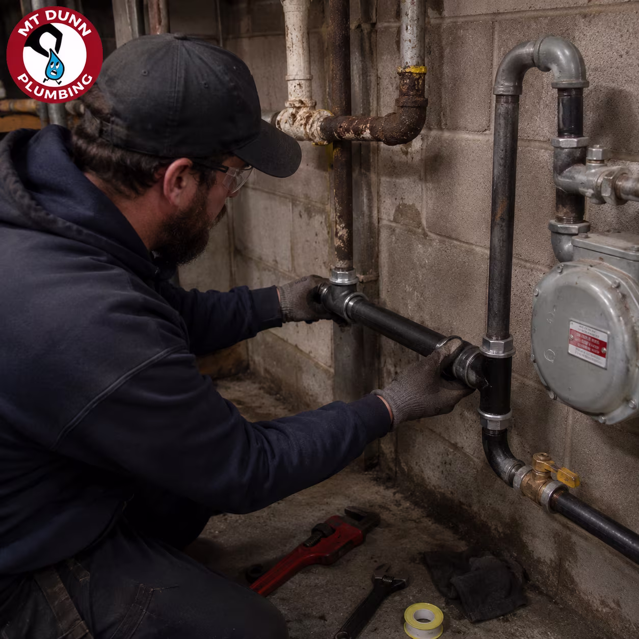 Aging galvanized gas line evaluated for corrosion and possible replacement