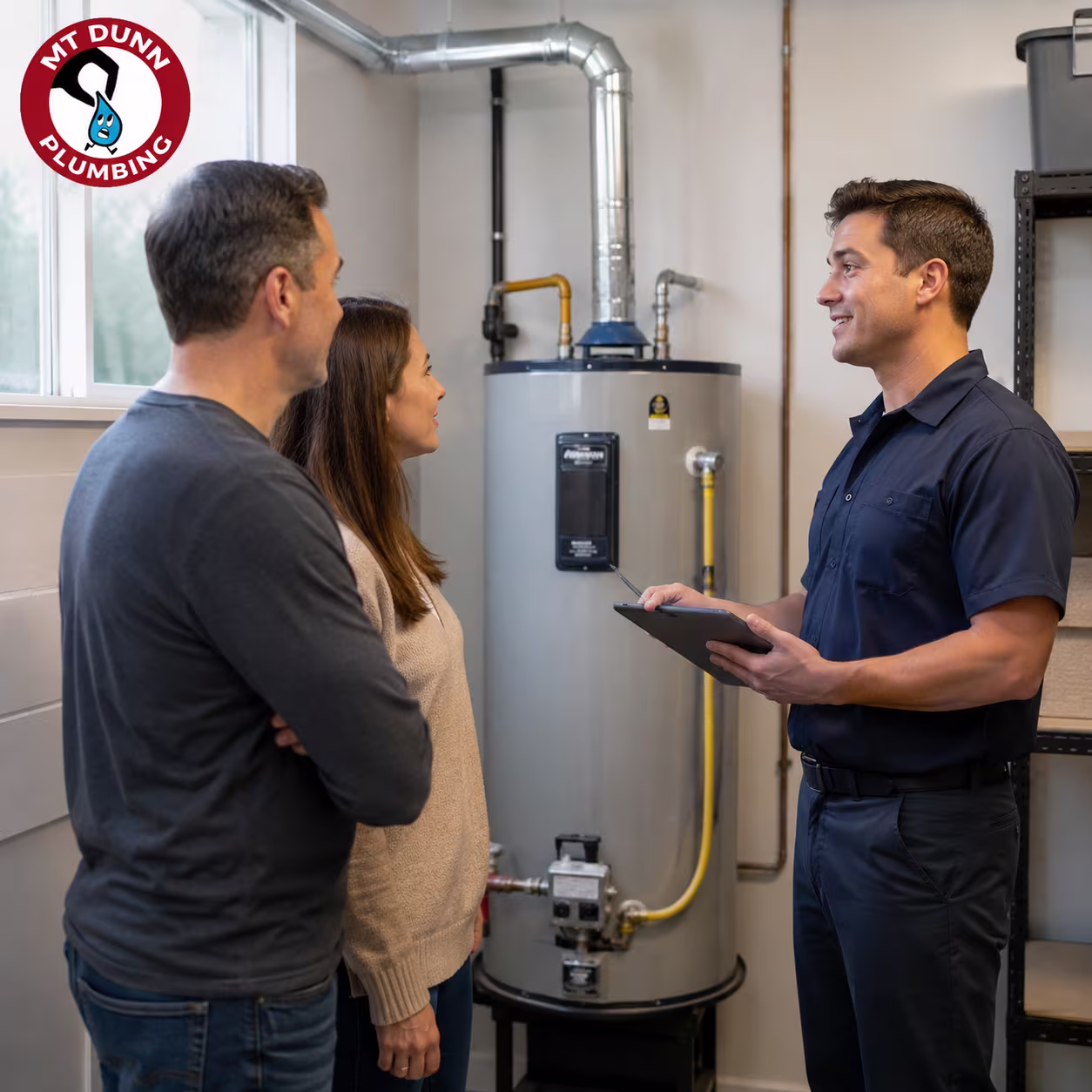 Hillsboro plumber completing final gas, venting, and combustion safety checks on a new water heater