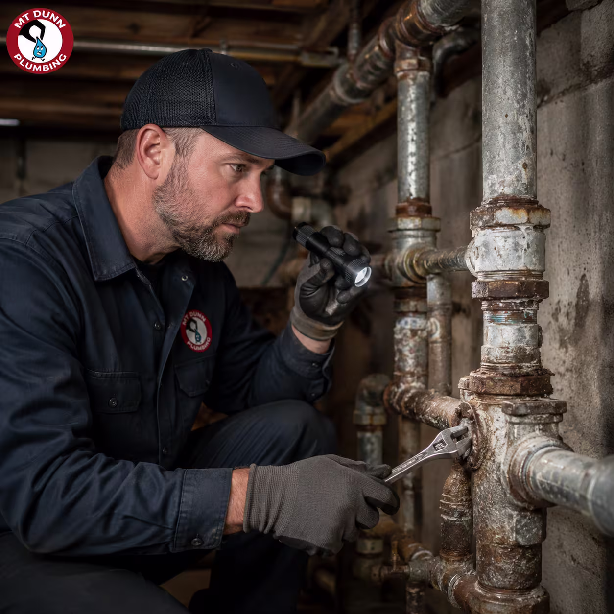 Older corroded plumbing inspected after repeated burst pipe emergencies
