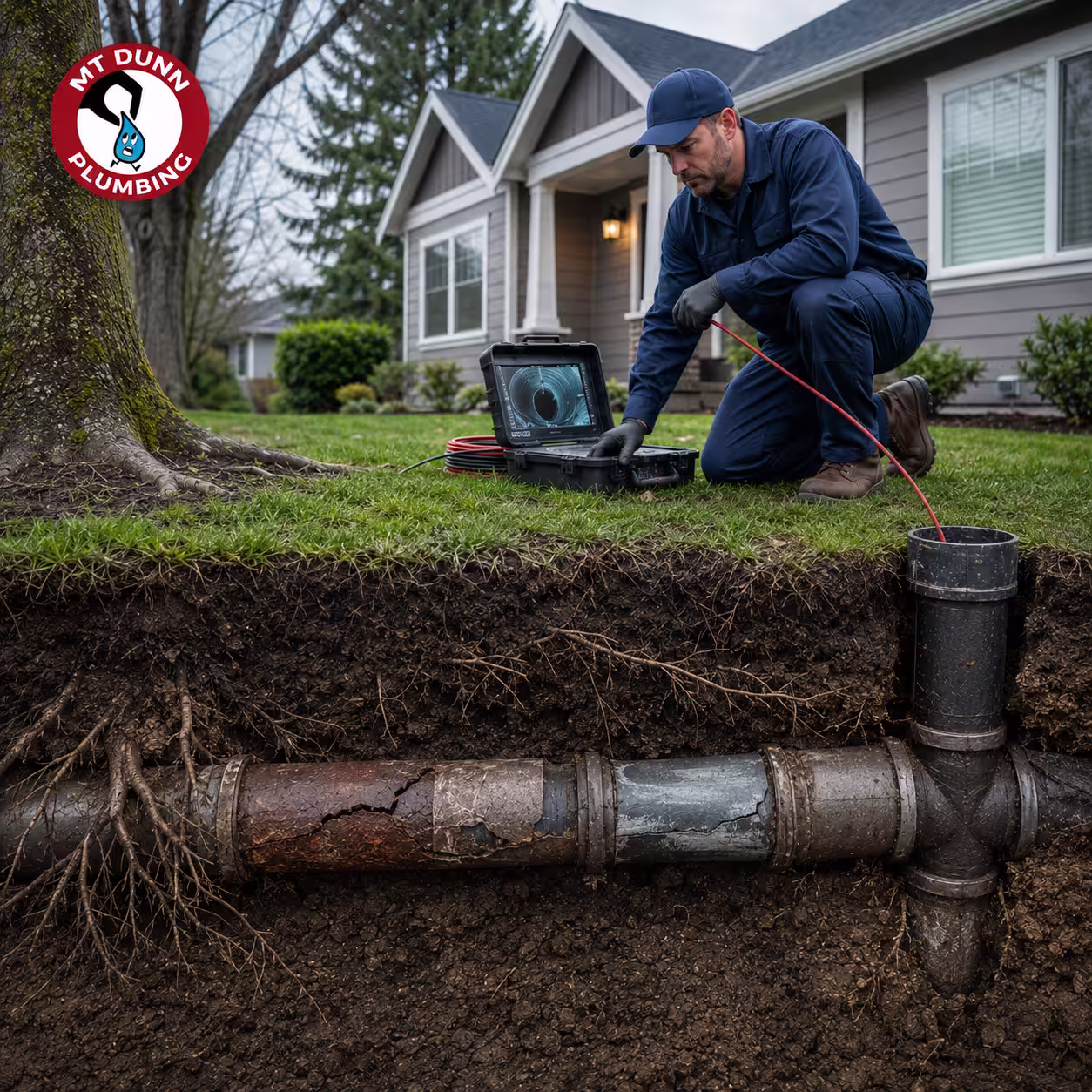 Plumber evaluating pipe damage to choose the right sewer repair method
