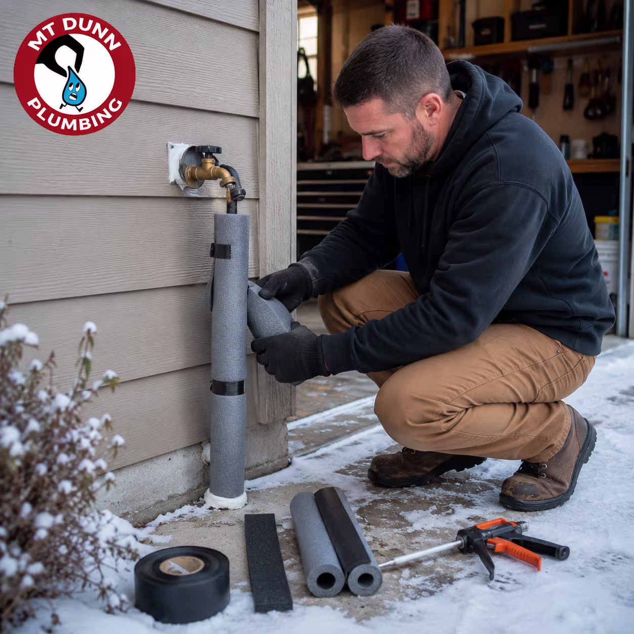 Professional pipe insulation covering joints, elbows, and cold-air entry points in a crawl space