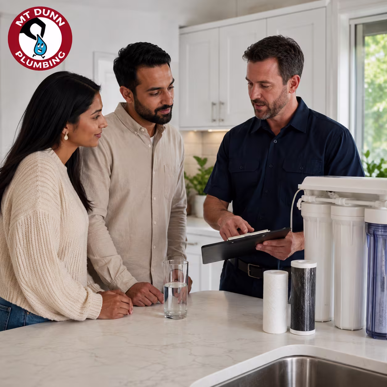 Professional water assessment comparing whole-house and under-sink filtration options