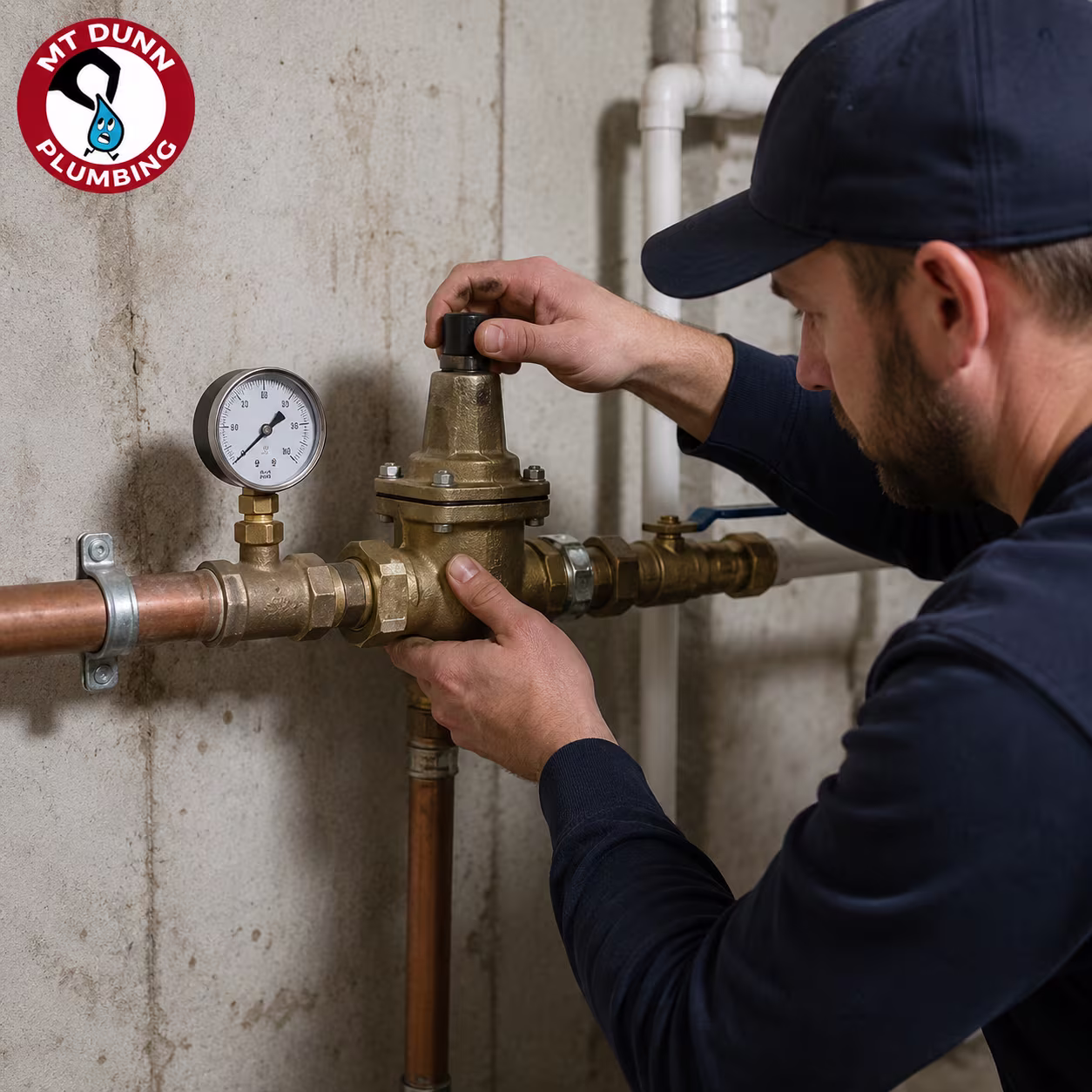 Professional water pressure test identifying a failed or incorrectly adjusted pressure regulator