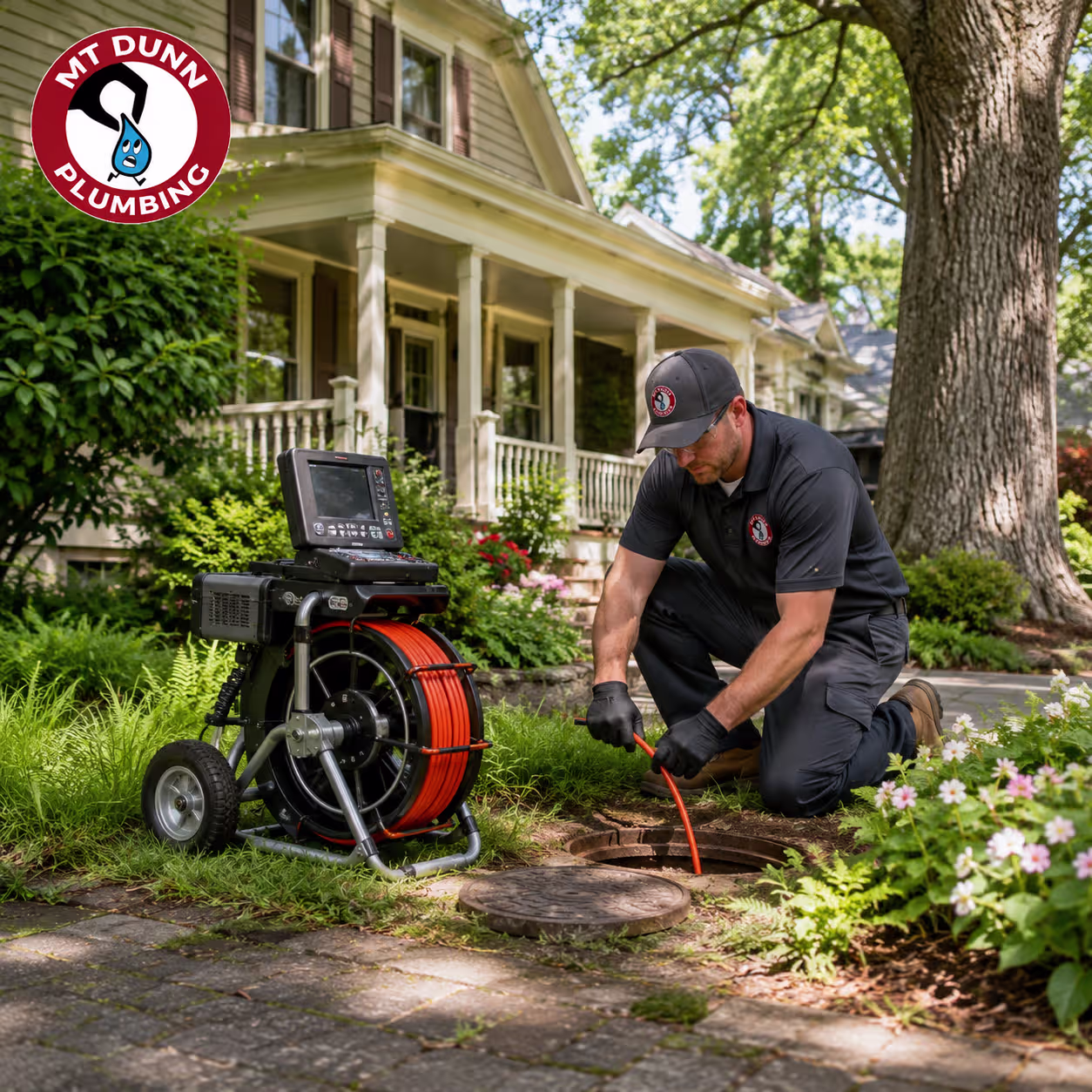 Technician evaluating whether trenchless repair or traditional excavation best fits the damaged sewer pipe