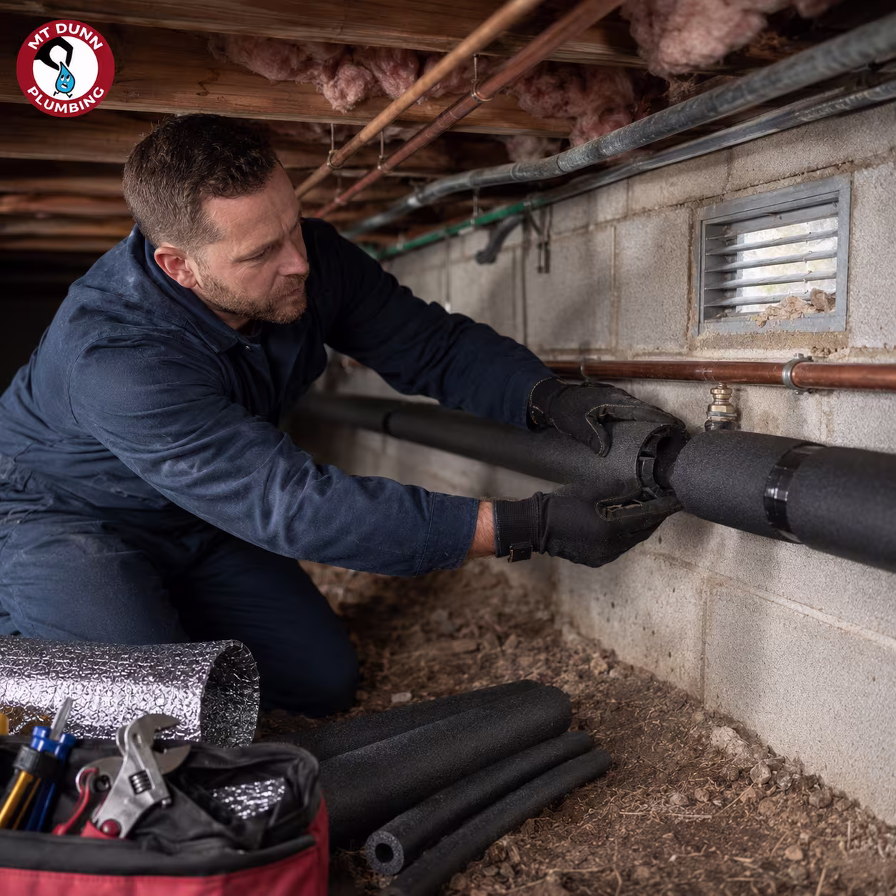 Technician identifying hidden freeze risks to prevent burst pipes and costly water damage