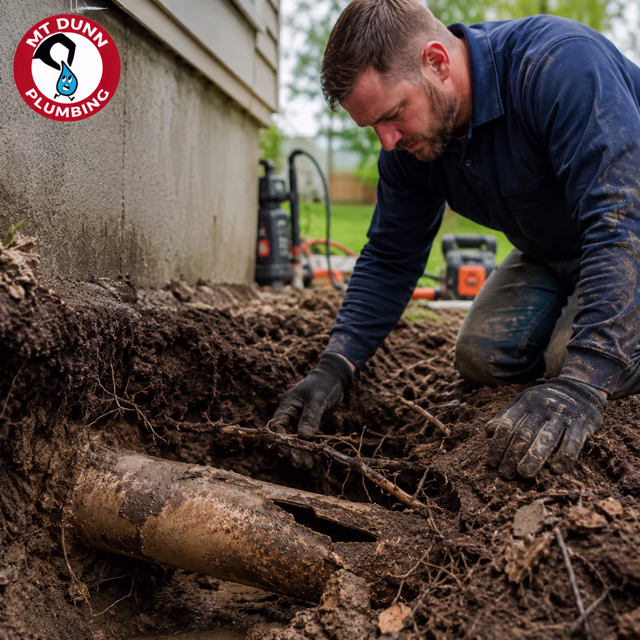 Tree roots, corrosion, and shifting soil damaging a residential water supply line