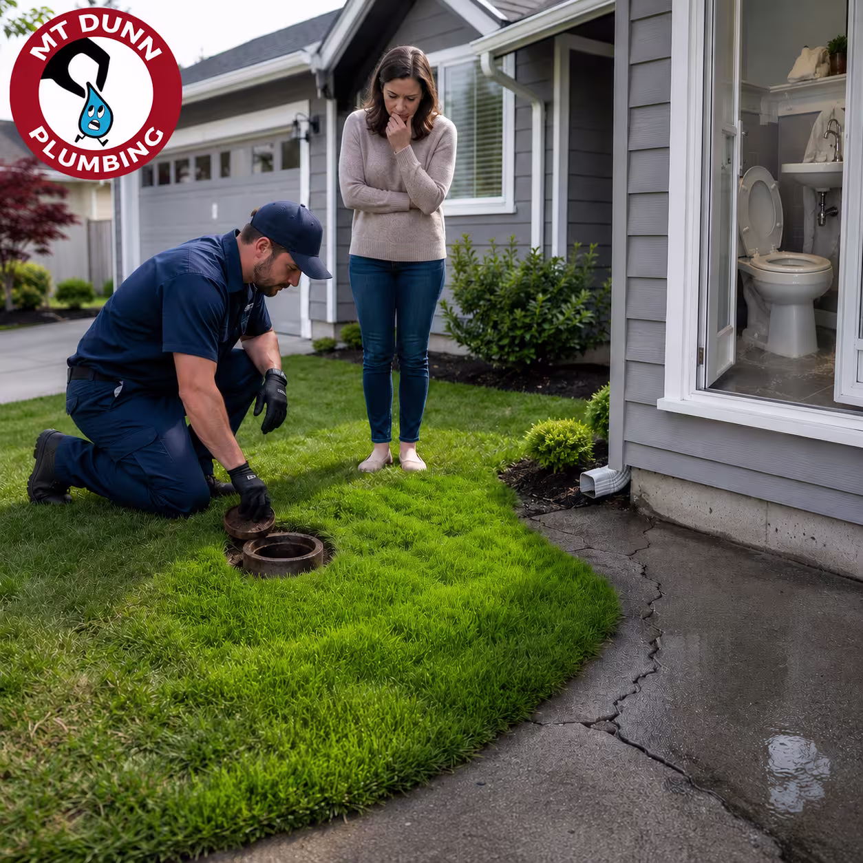Tree roots damaging an older underground sewer pipe near a Hillsboro home