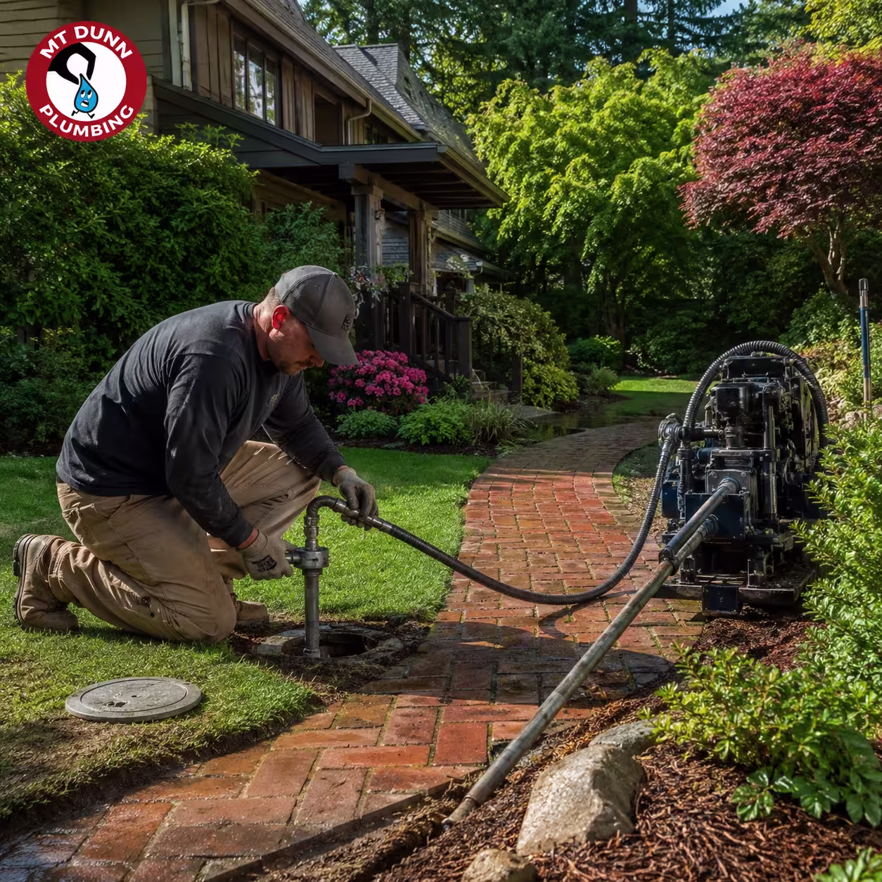 Trenchless waterline replacement using small access points to protect the yard and driveway